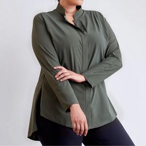 Aday Something Borrowed Long Sleeve Blouse Shirt Top Moss Green